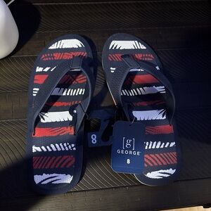 George Blue and Red Flip Flops